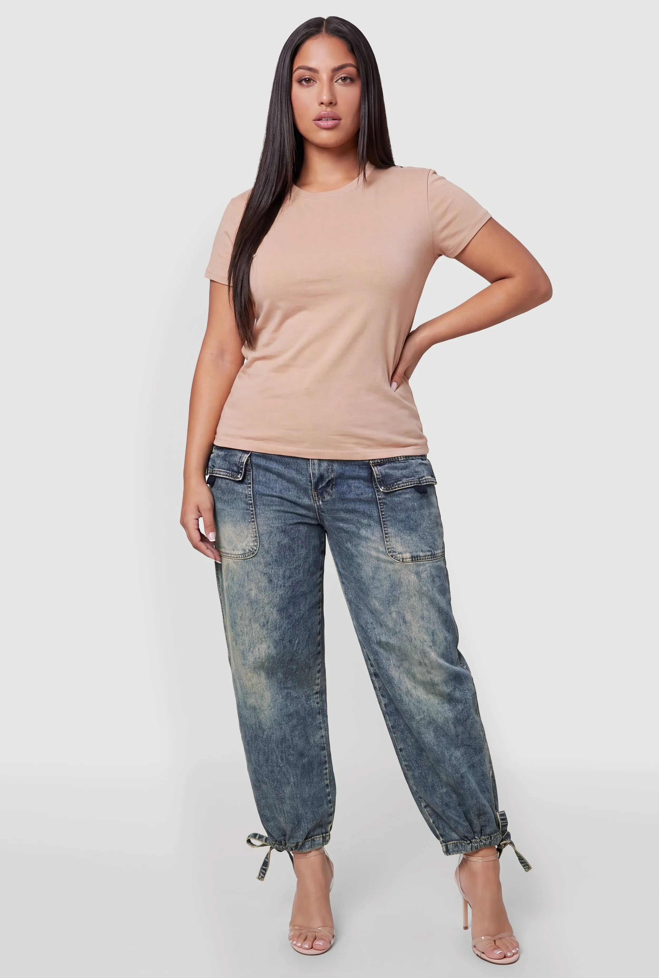 Plus Size Denim Drawstring Hem Cargo Joggers sold by Rainbow