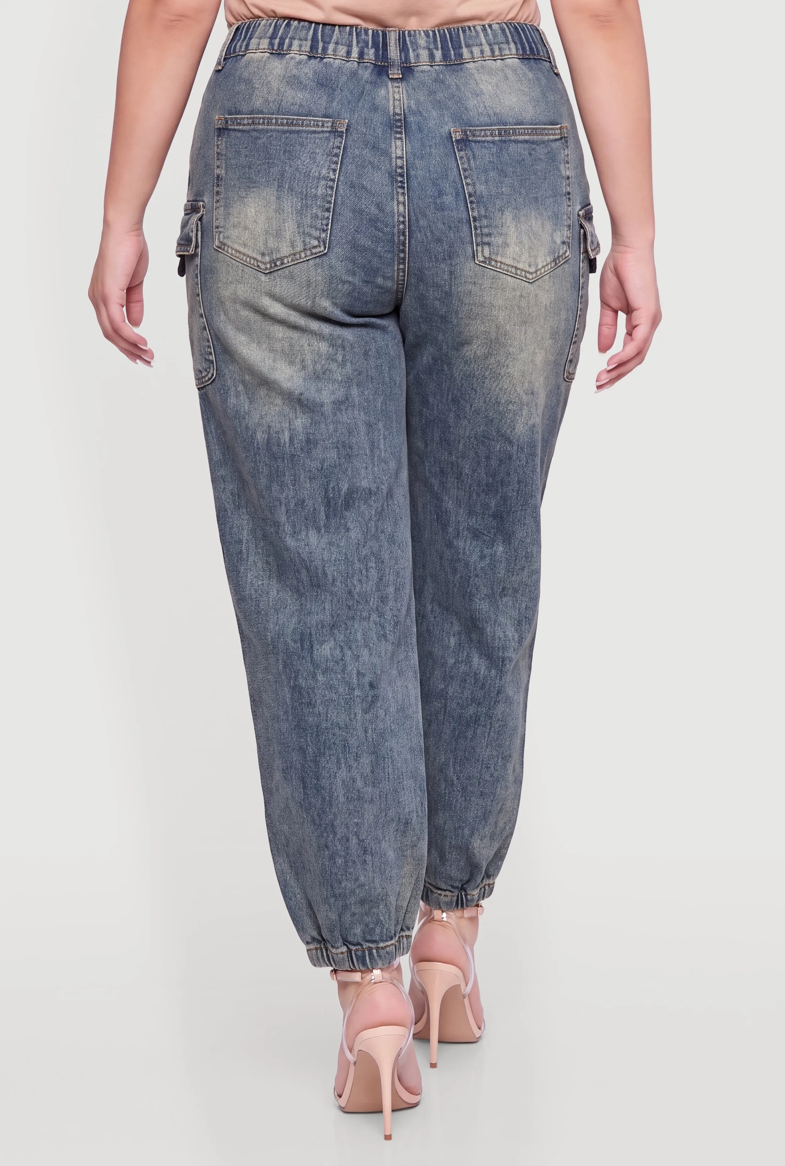 Plus Size Denim Drawstring Hem Cargo Joggers sold by Rainbow product image thumbnail 5