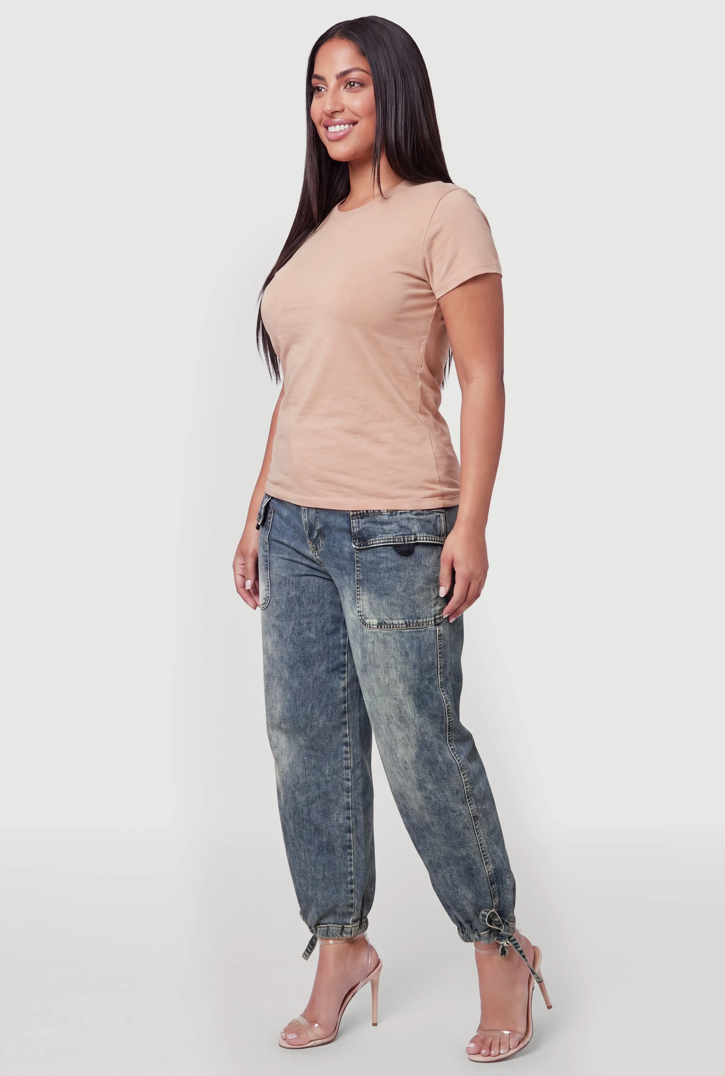 Plus Size Denim Drawstring Hem Cargo Joggers sold by Rainbow product image thumbnail 2