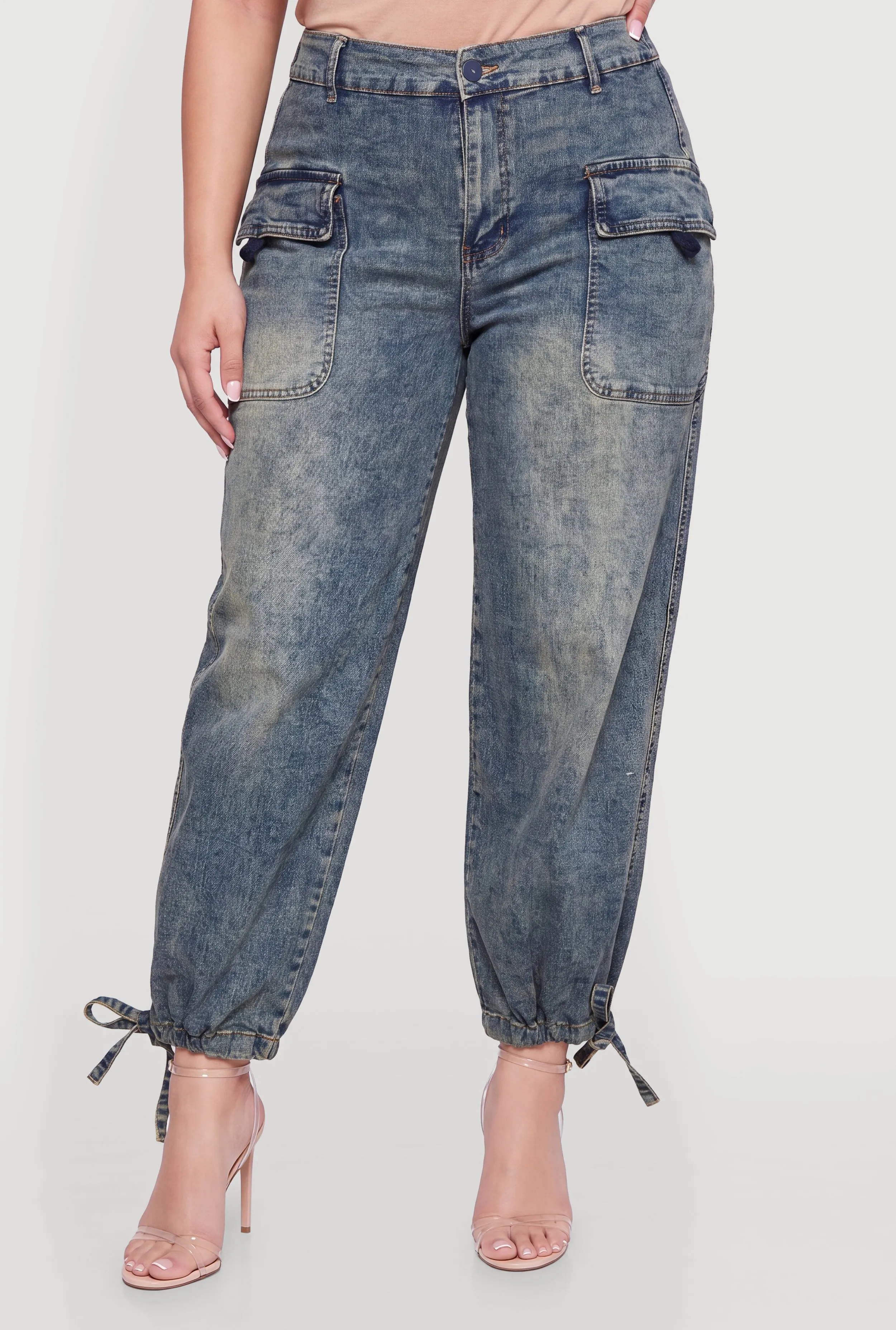 Plus Size Denim Drawstring Hem Cargo Joggers sold by Rainbow product image thumbnail 3