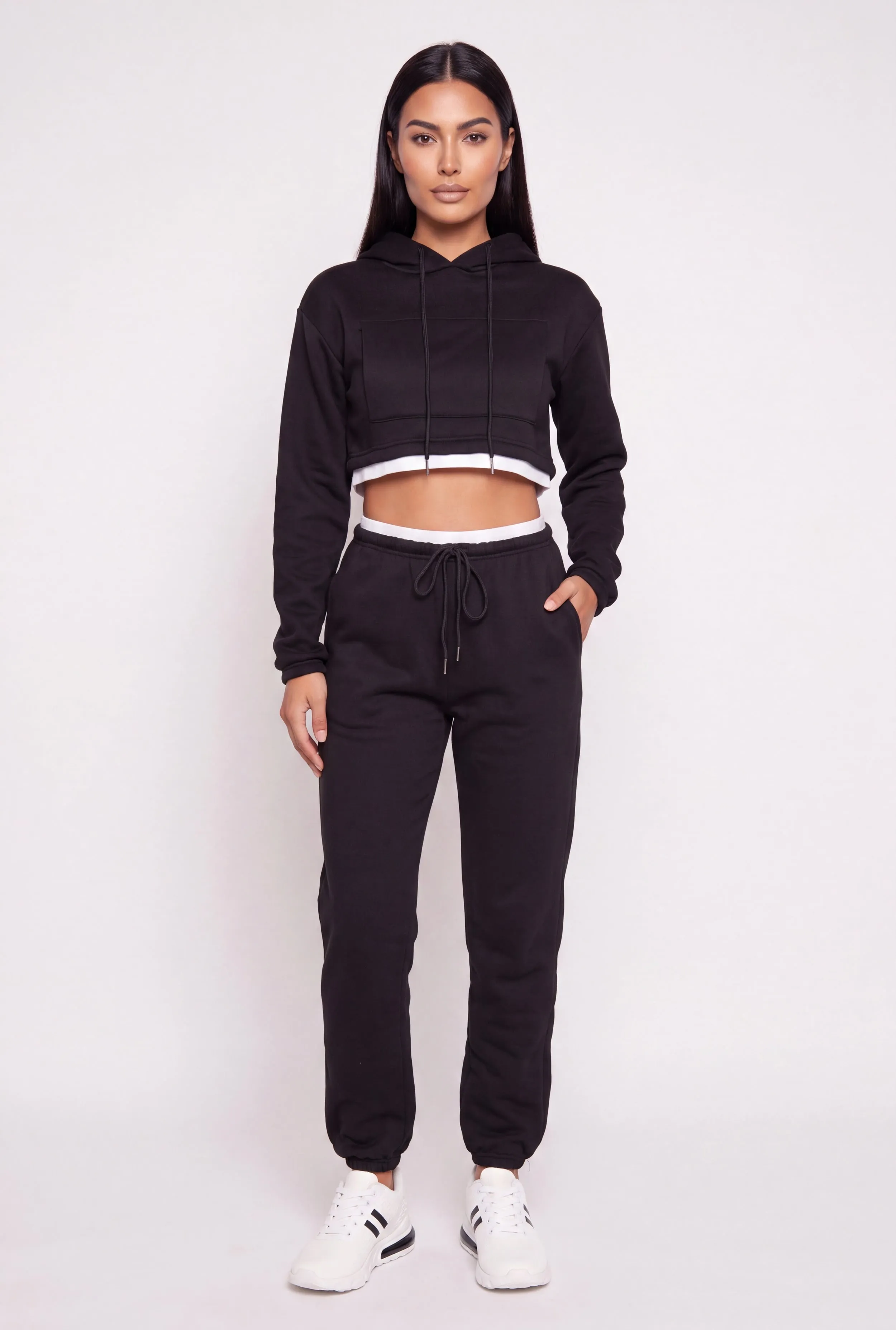 Contrast Hem Fleece Cropped Hoodie sold by Rainbow product image thumbnail 2