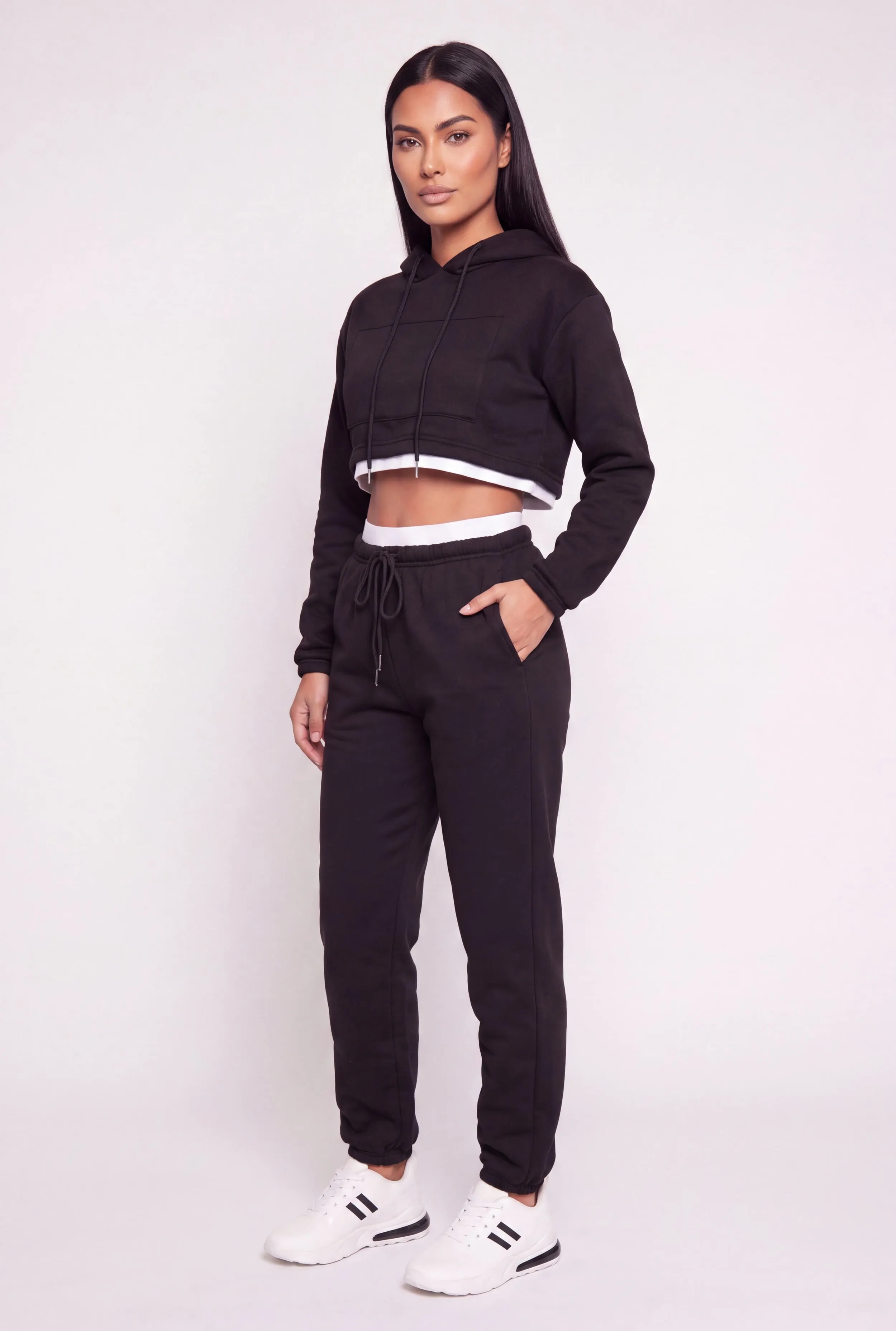 Contrast Hem Fleece Cropped Hoodie sold by Rainbow product image thumbnail 3