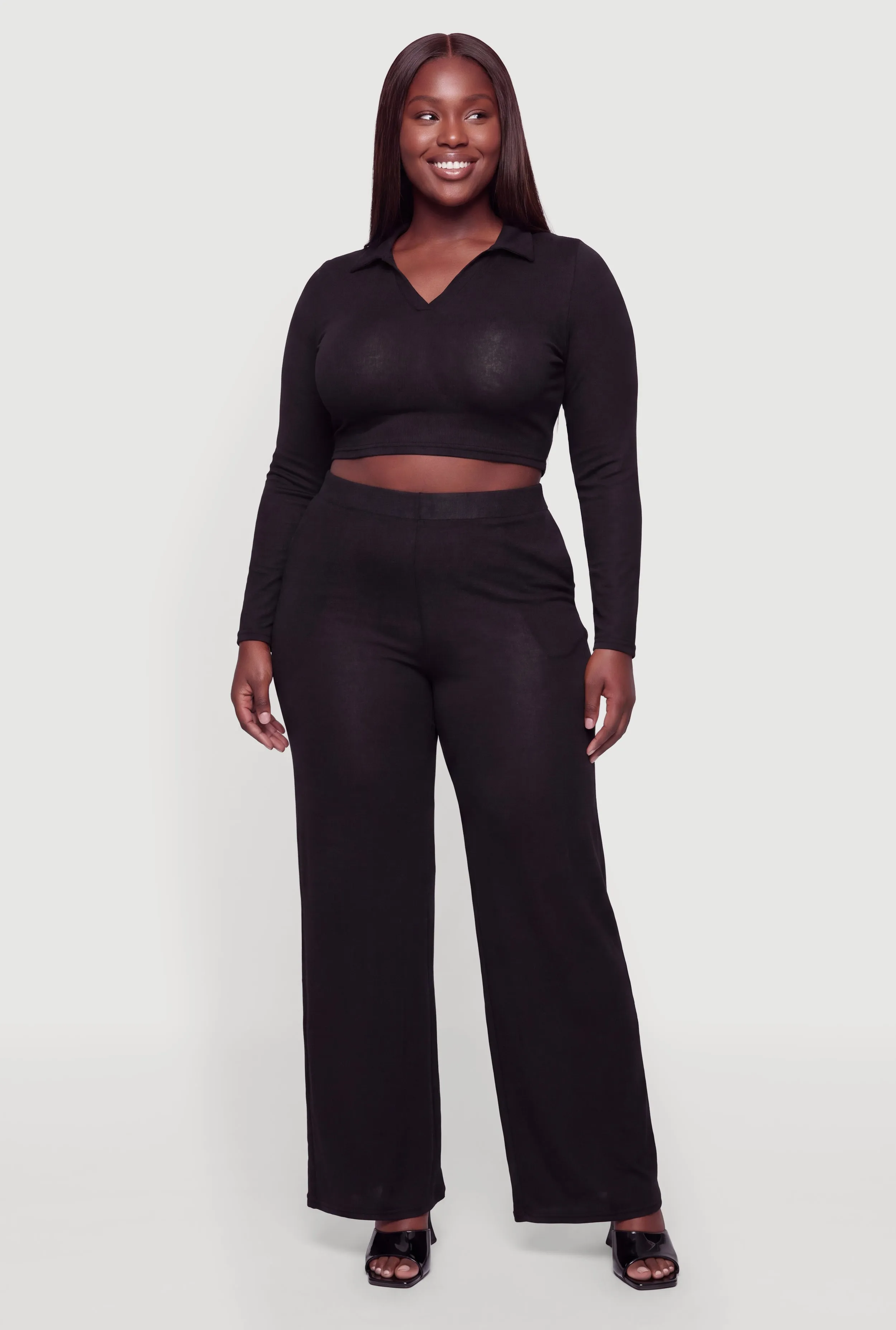 Plus Size High Waisted Wide Leg Casual Pants with Pockets sold by Rainbow product image thumbnail 2
