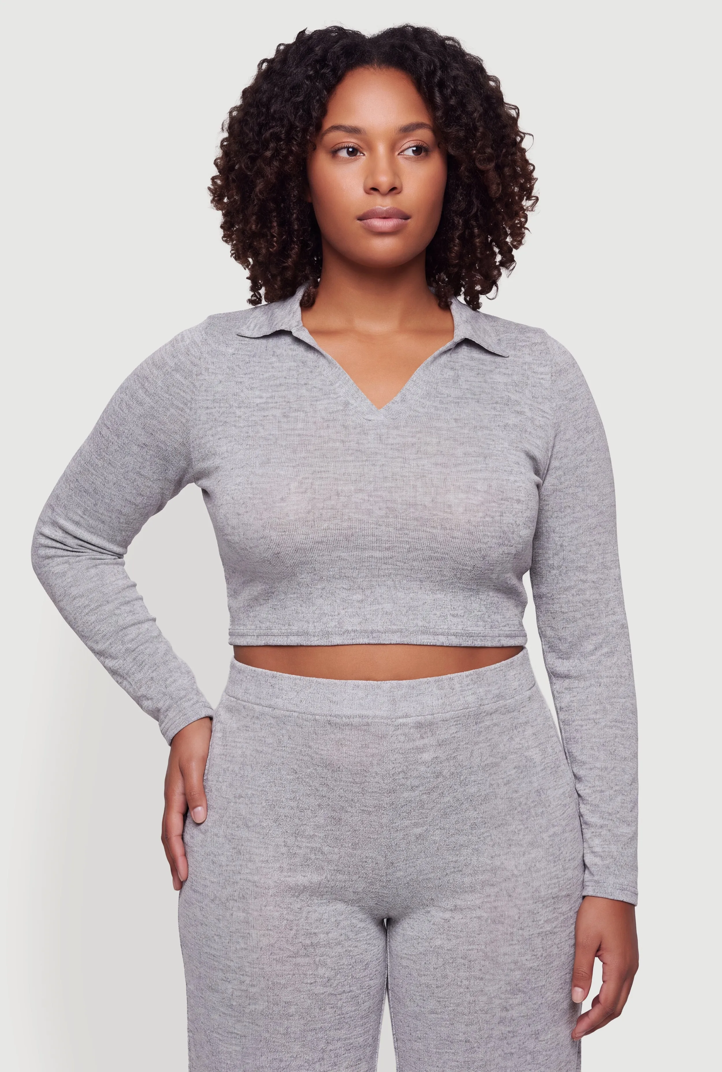 Plus Size Long Sleeve Crop Top sold by Rainbow