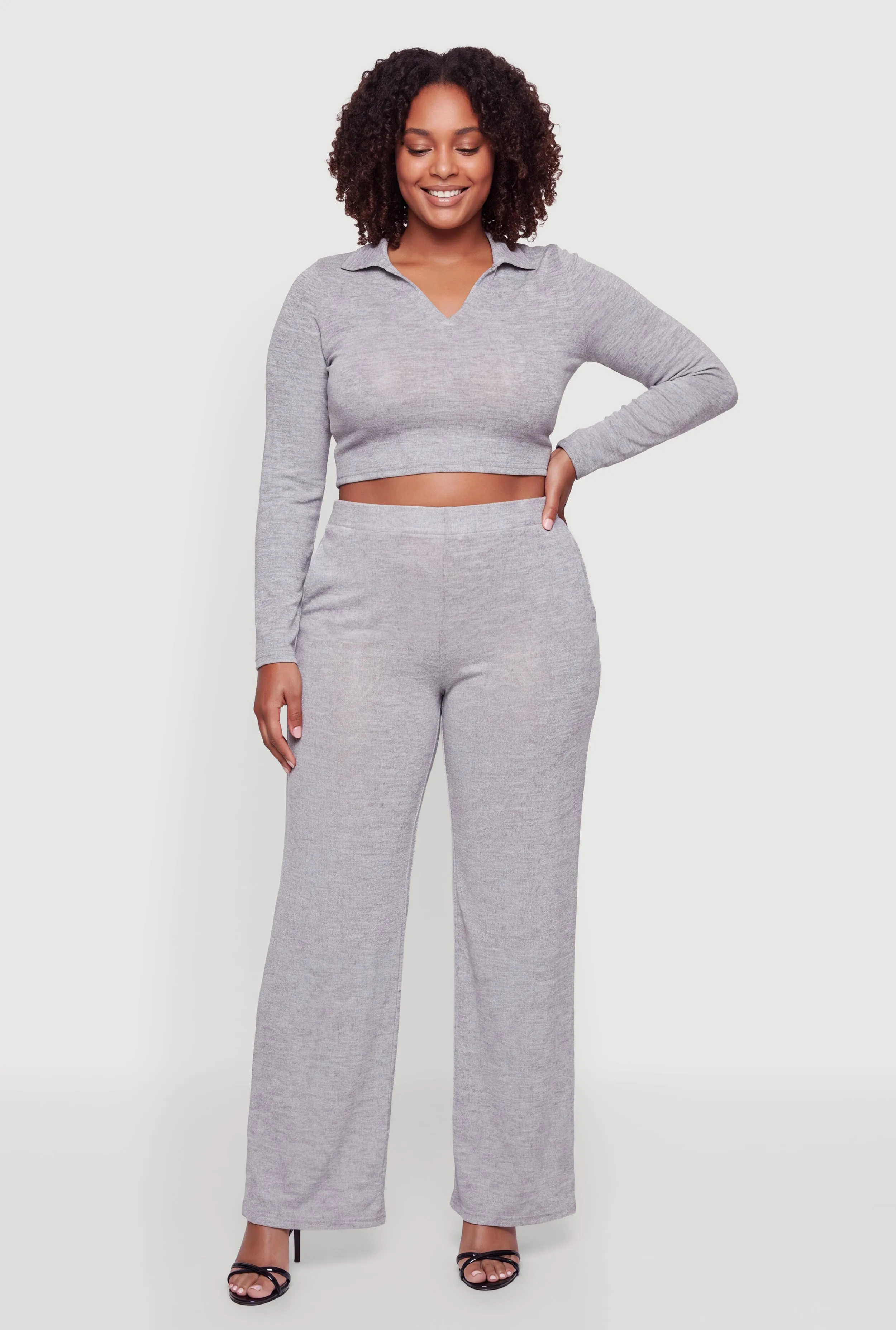 Plus Size Long Sleeve Crop Top sold by Rainbow product image thumbnail 2