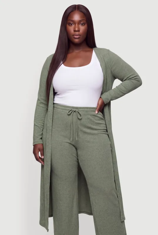 Plus Size Ribbed Knit Open Front Duster made by Rainbow