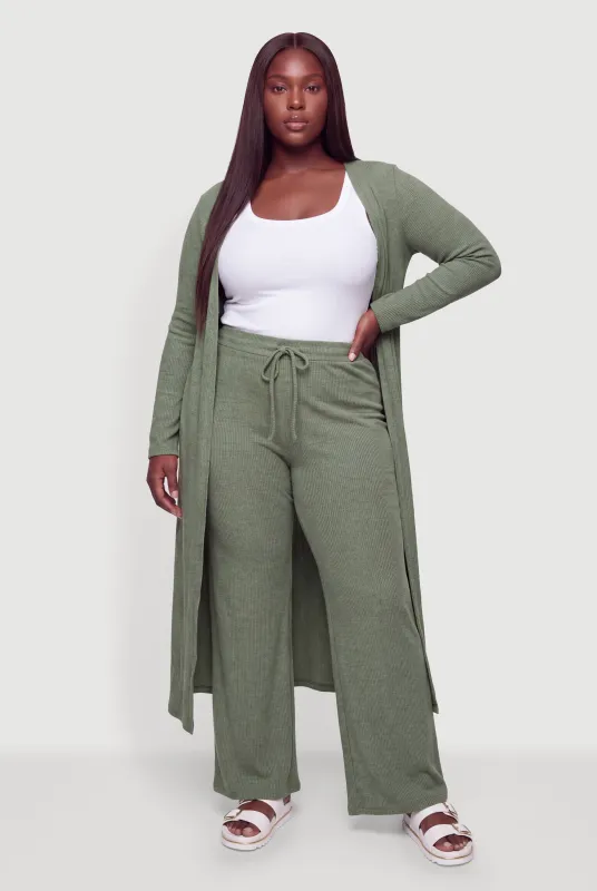 Plus Size Ribbed Knit Wide Leg Pants made by Rainbow