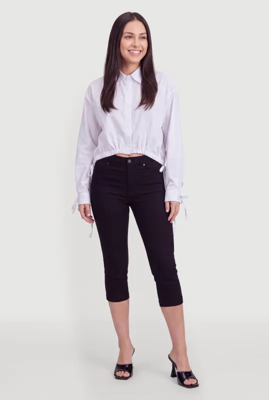 Drawstring Hem Button Front Cropped Shirt made by Rainbow
