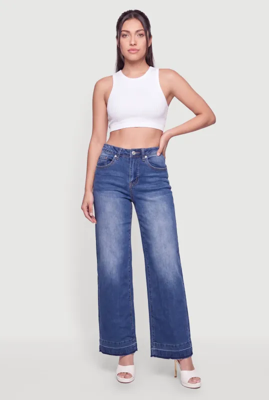 Trendy Raw Hem Wide Leg Mid Rise Jeans made by Madden Girl