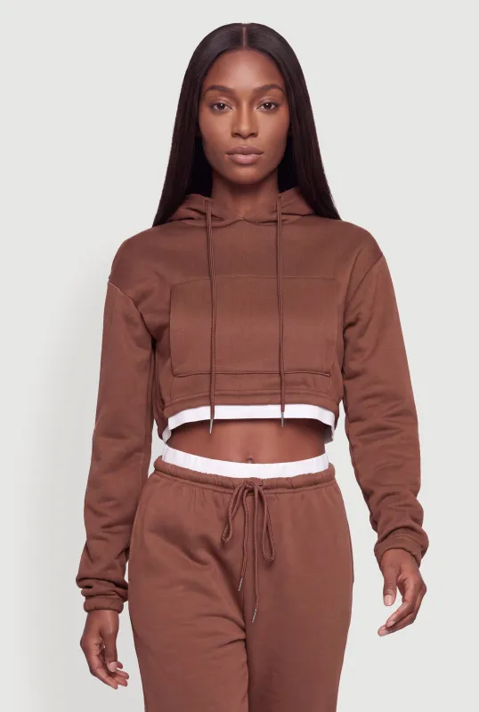Contrast Hem Fleece Cropped Hoodie made by Rainbow