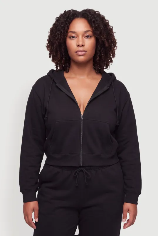 Plus Size Zip Front Drawstring Hooded Sweatshirt made by Almost Famous