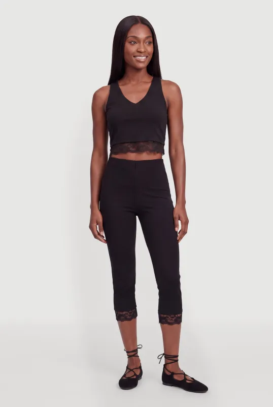 Lace Trim Crop Halter Top and High Waisted Capris Set made by Almost Famous