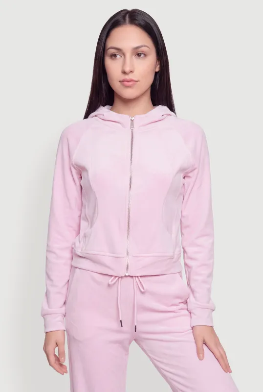 Velour Zip Front Hooded Sweatshirt made by Rainbow