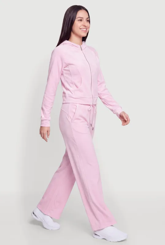 Velour Wide Leg Drawstring Waist Pants made by Rainbow
