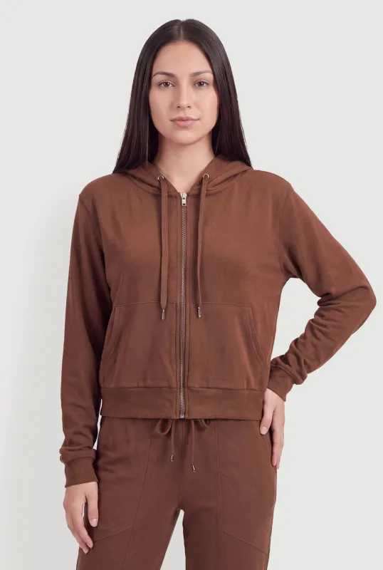 Brushed Knit Zip Front Hooded Sweatshirt made by Rainbow