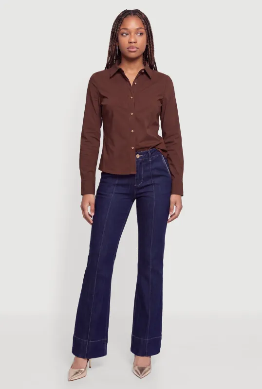 Metallic Button Front Long Sleeve Shirt made by Rainbow