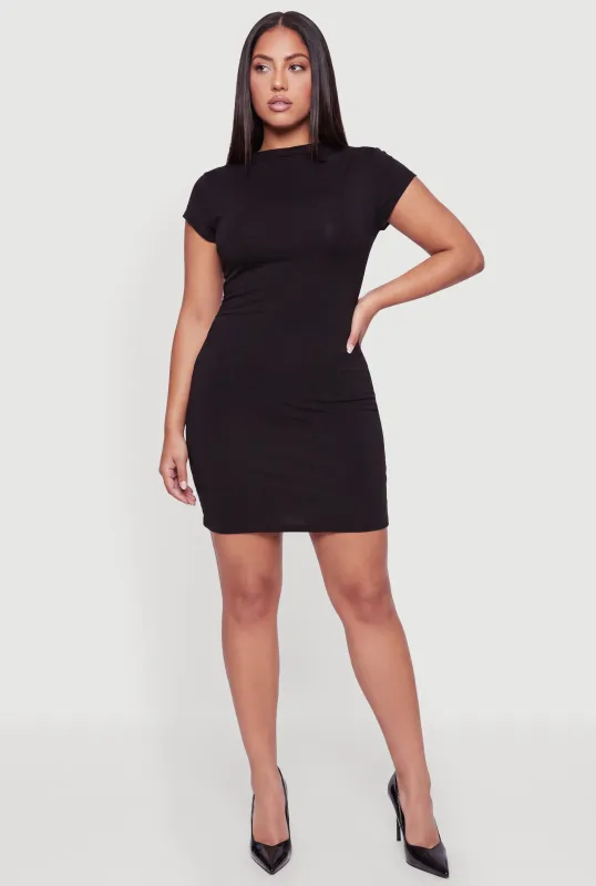 Plus Size Funnel Neck Ruched Mini Dress made by Rainbow