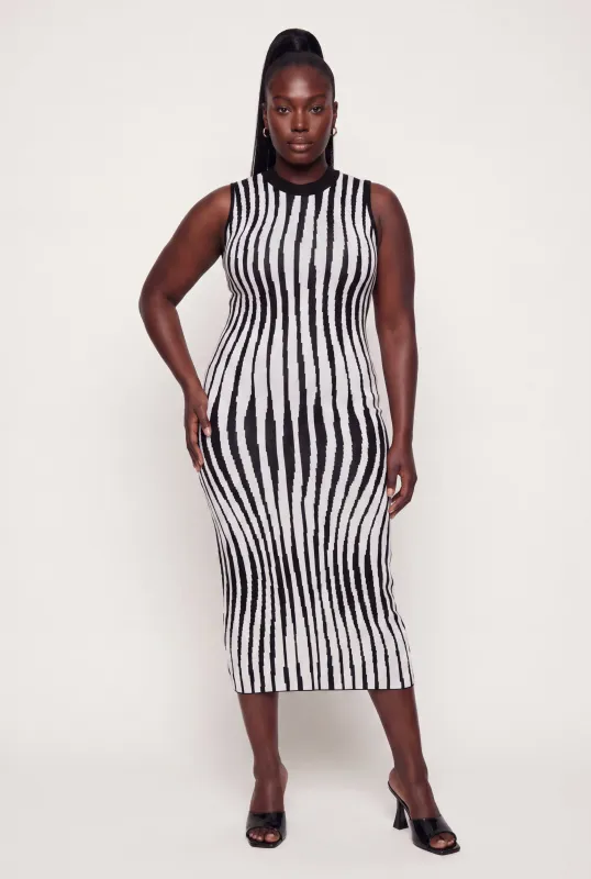 Plus Size Printed Pattern Mock Neck Sweater Dress made by Rainbow