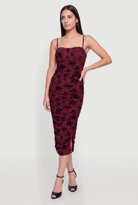 Floral Velvet Burnout Mesh Ruched Bustier Dress made by Rainbow