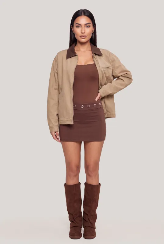 Contrast Trim Zip Front Barn Jacket made by Rainbow