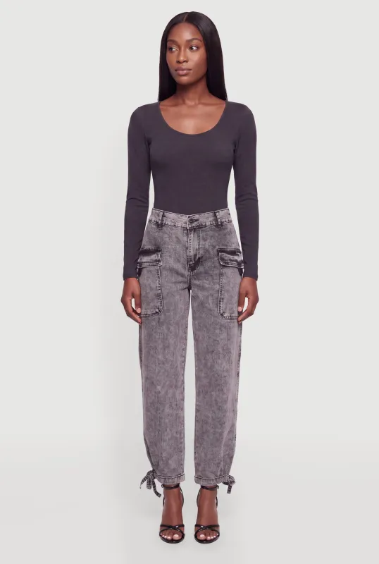 Denim Drawstring Hem Cargo Joggers made by Almost Famous