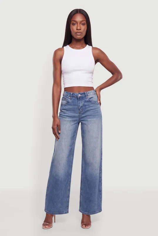High Waisted Whiskered Wide Leg Jeans made by Madden Girl