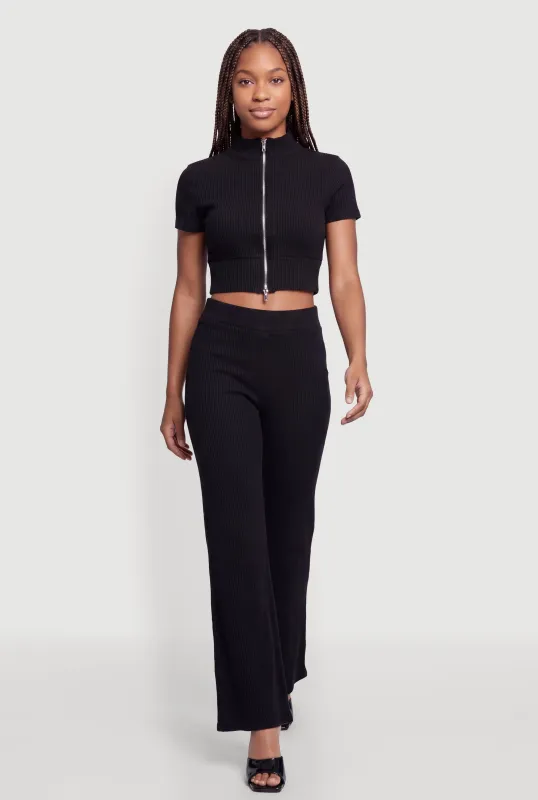 Brushed Ribbed Knit Flare Pants made by Rainbow