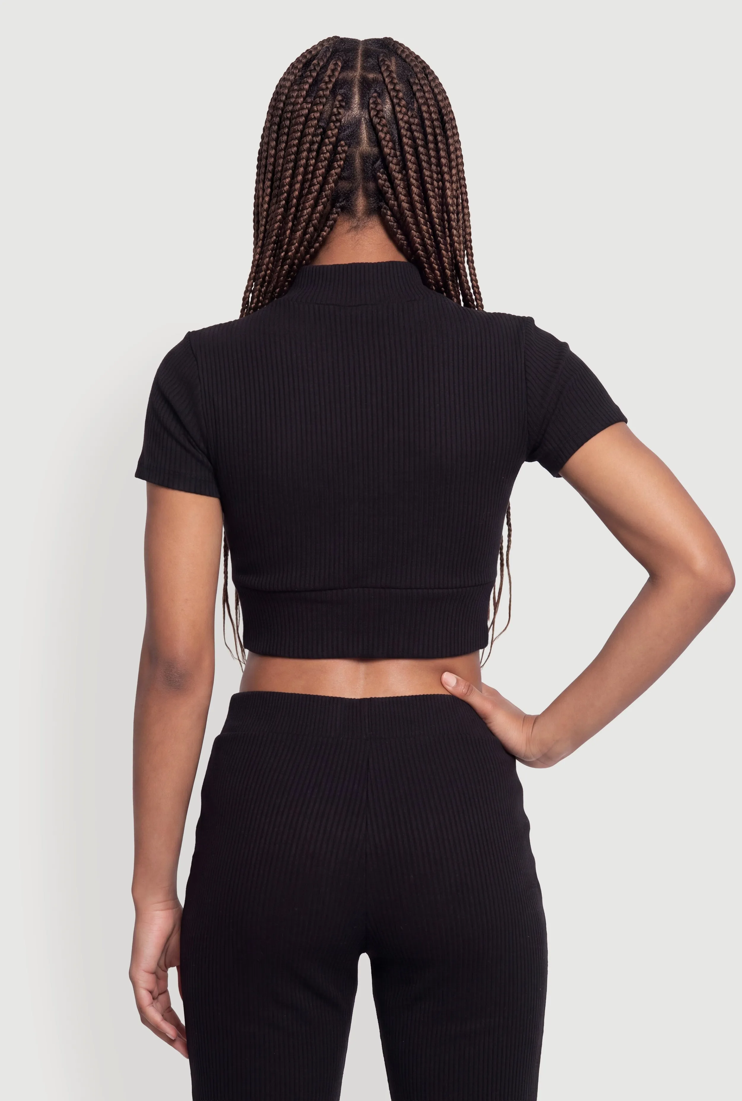 Brushed Ribbed Knit Zip Front Crop Top sold by Rainbow product image thumbnail 5