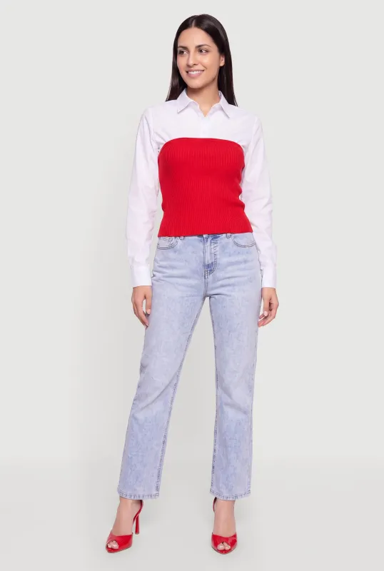 Ribbed Knit Corset Layered Look Shirt made by Rainbow