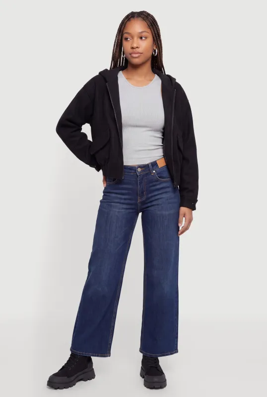 Slant Pocket Zip Front Hooded Bomber Jacket made by Rainbow