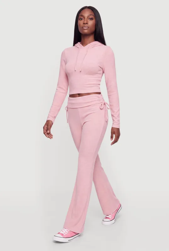 Brushed Knit Flare Leg High Waisted Casual Pants made by Rainbow