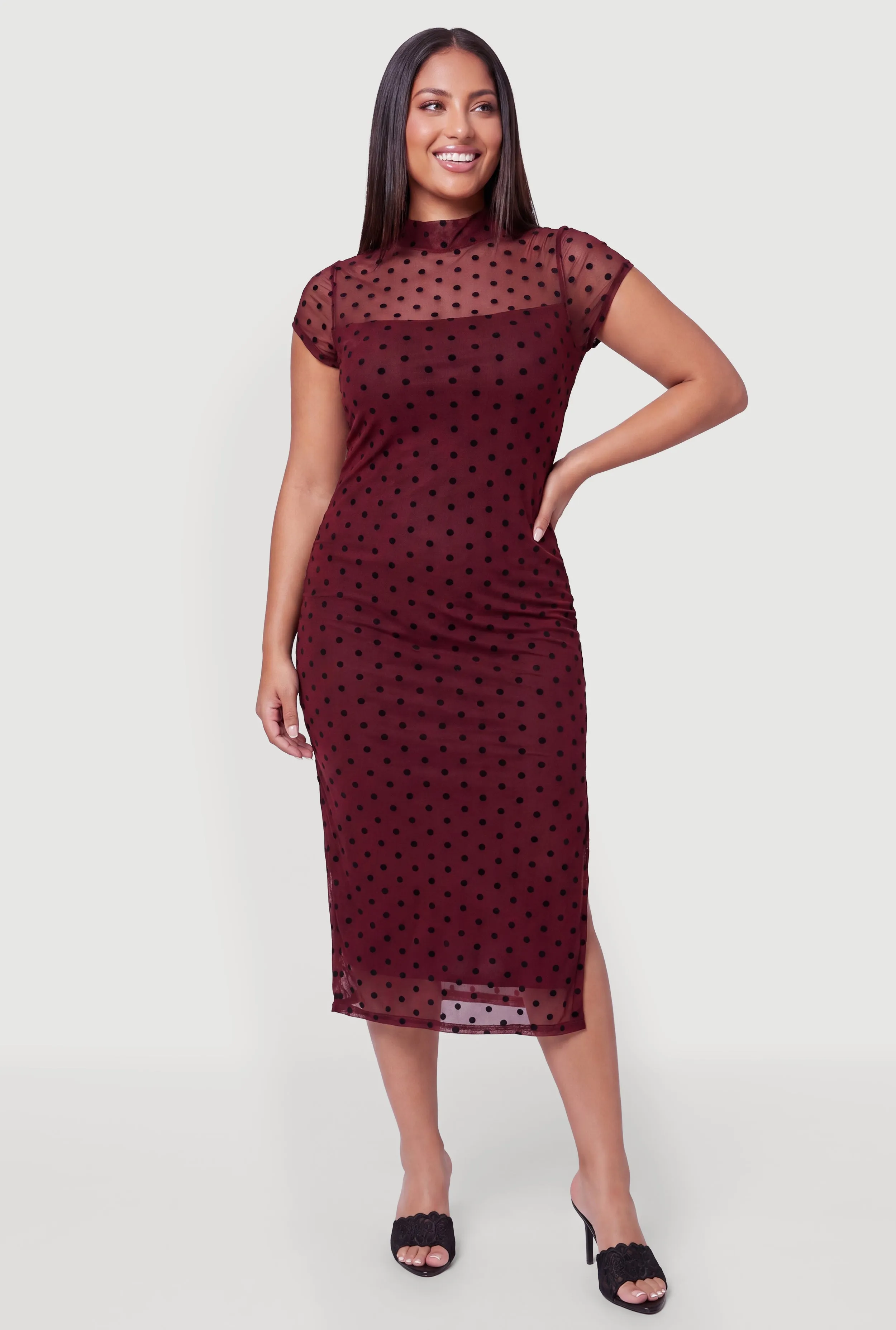 Plus Size Polka Dot Velvet Burnout Mesh Midi Dress sold by Rainbow product image thumbnail 2