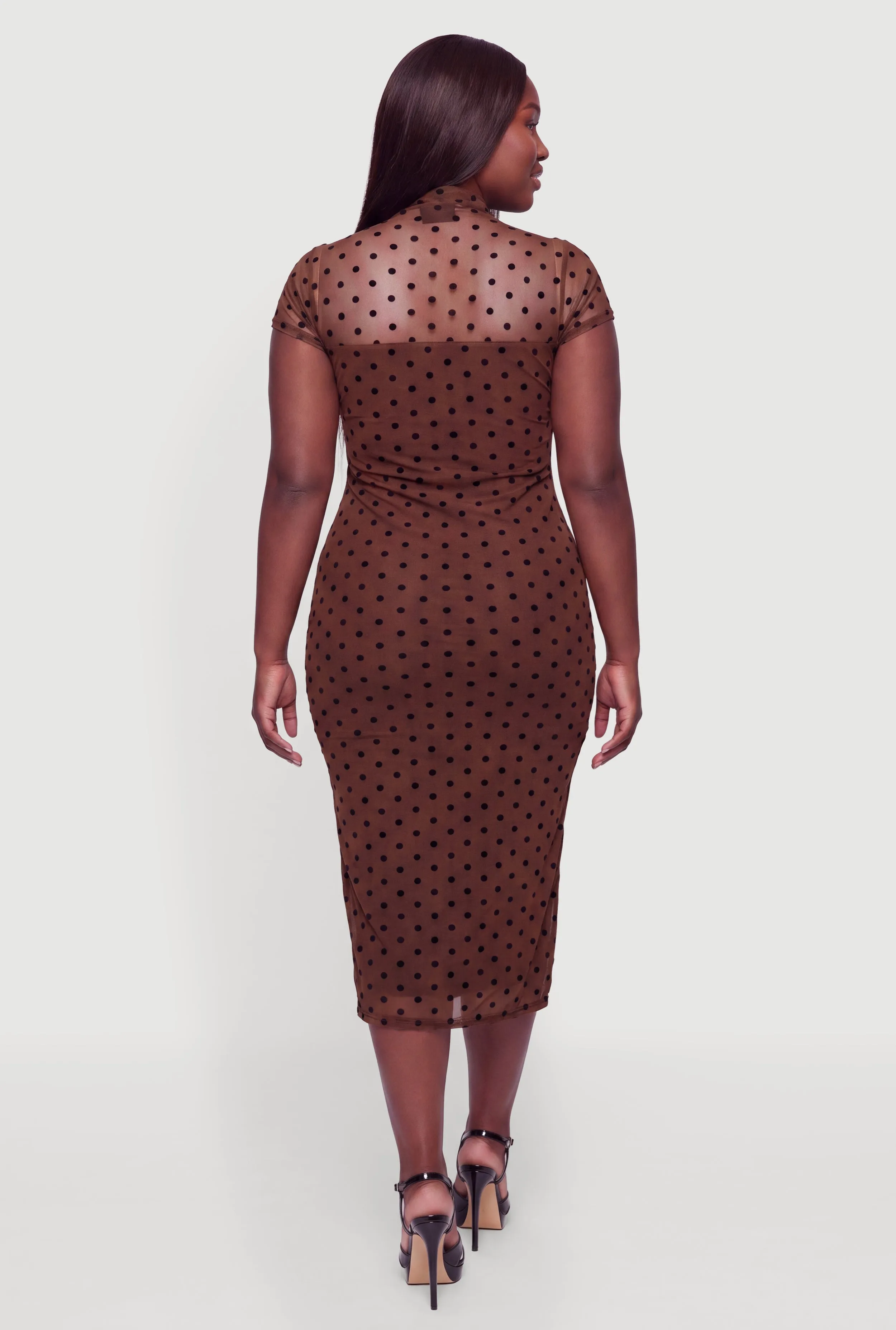 Plus Size Polka Dot Velvet Burnout Mesh Midi Dress sold by Rainbow product image thumbnail 3