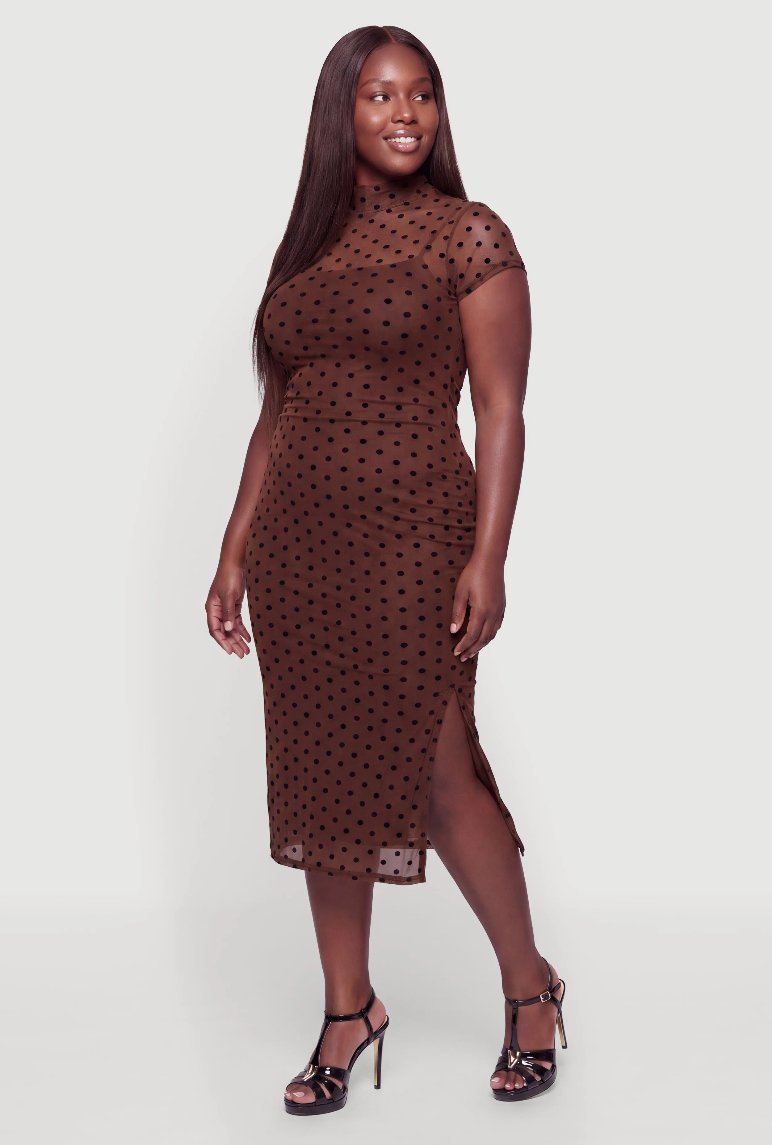 Plus Size Polka Dot Velvet Burnout Mesh Midi Dress sold by Rainbow product image thumbnail 2