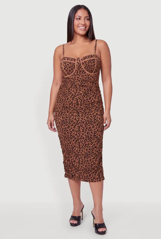 Plus Size Leopard Print Velvet Burnout Mesh Bustier Dress made by Rainbow