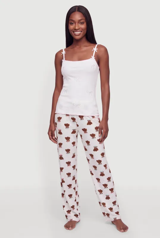 Rhinestone Bow Pajama Cami and Pants made by Rainbow
