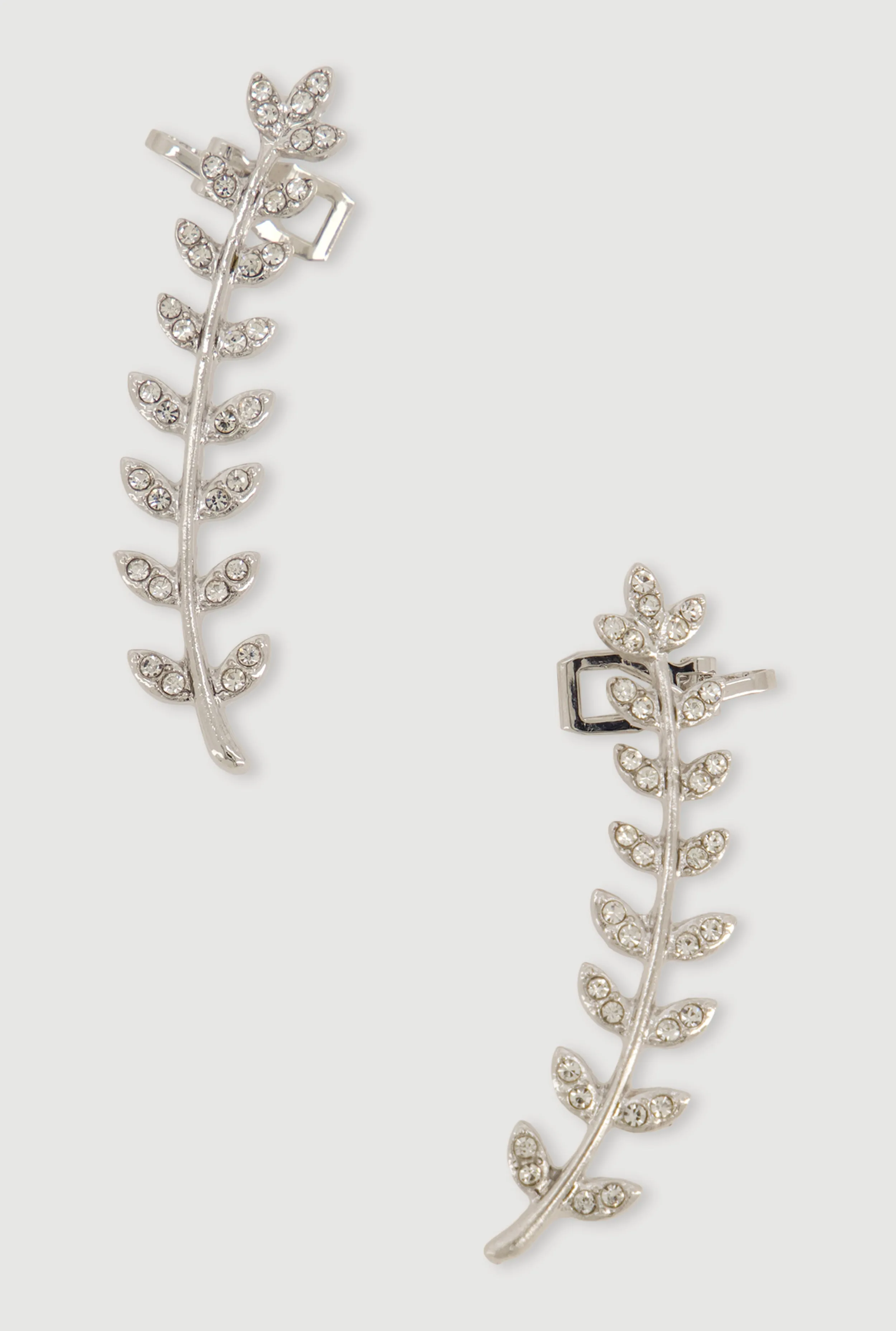 Rhinestone Leaf Clip On Crawler Earrings sold by Rainbow