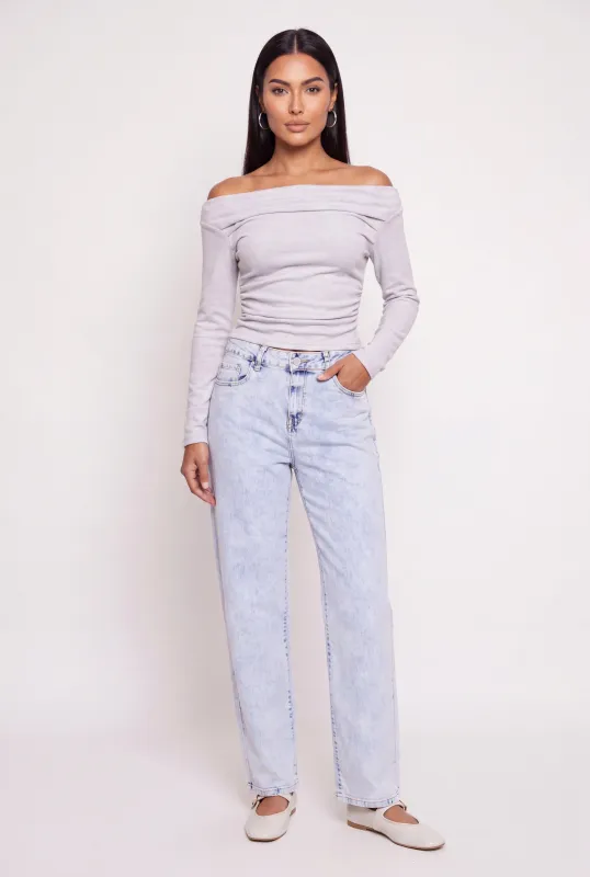 Acid Wash Straight Leg Jeans made by Rainbow