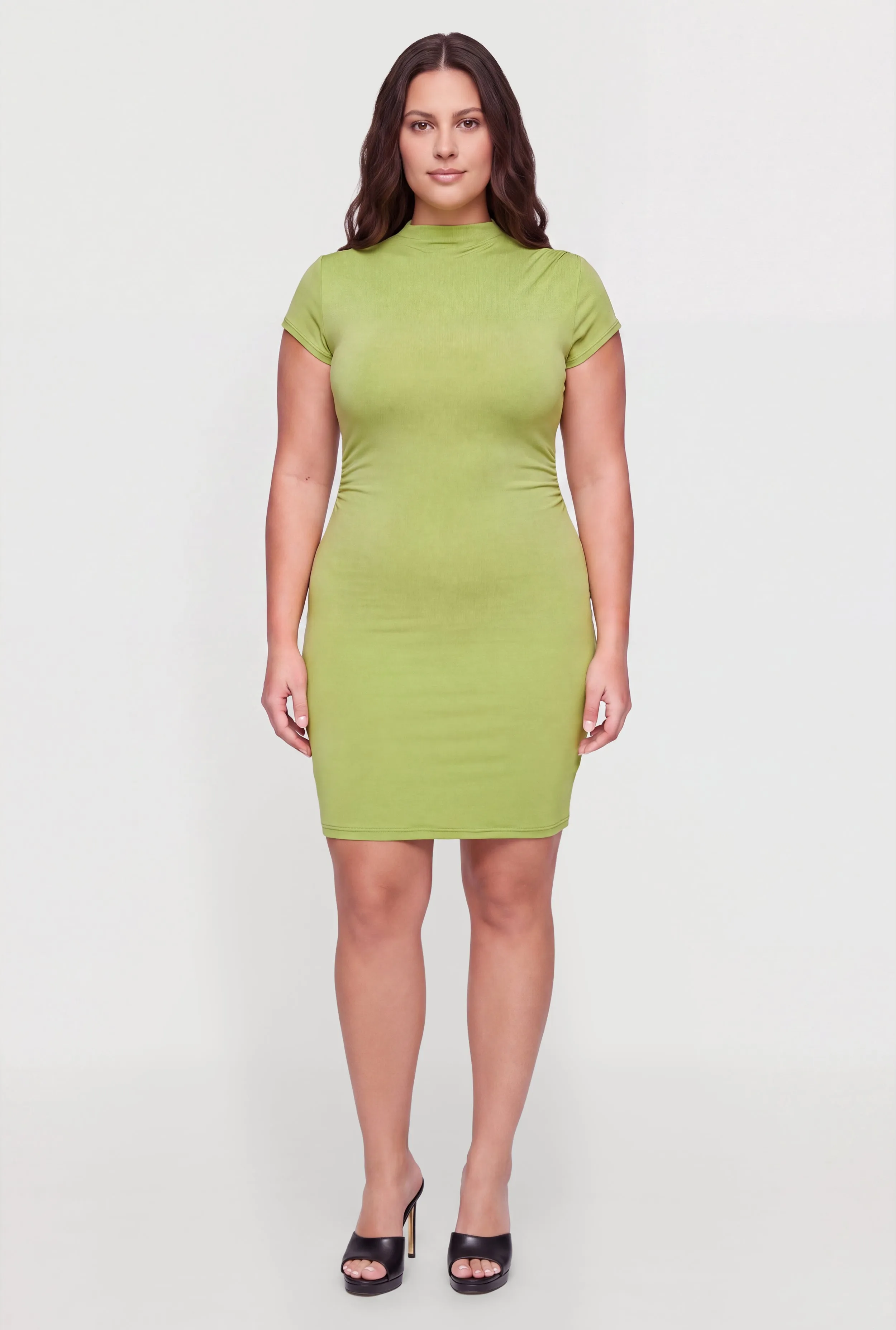 Plus Size Funnel Neck Ruched Mini Dress sold by Rainbow