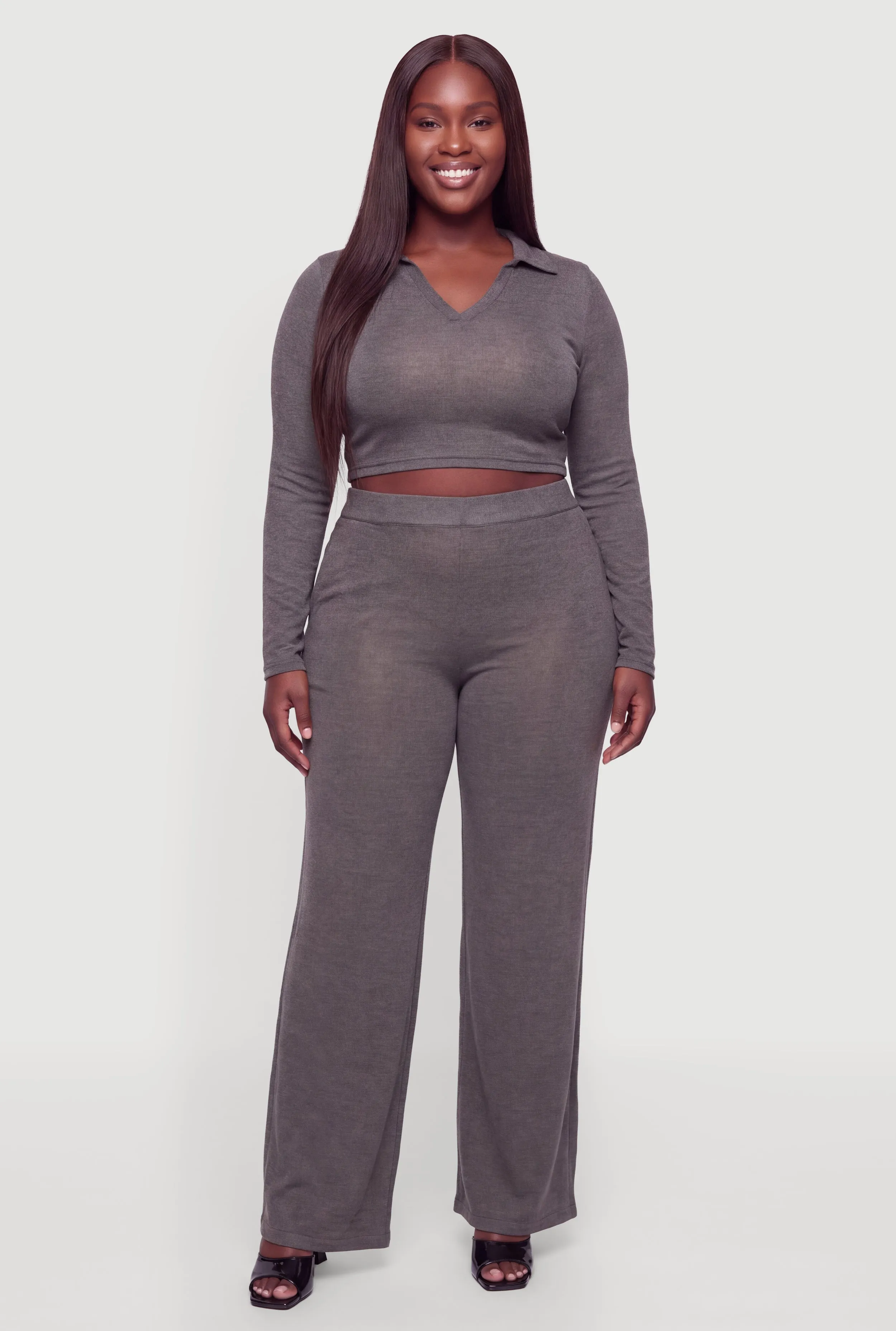 Plus Size Long Sleeve Crop Top sold by Rainbow product image thumbnail 2