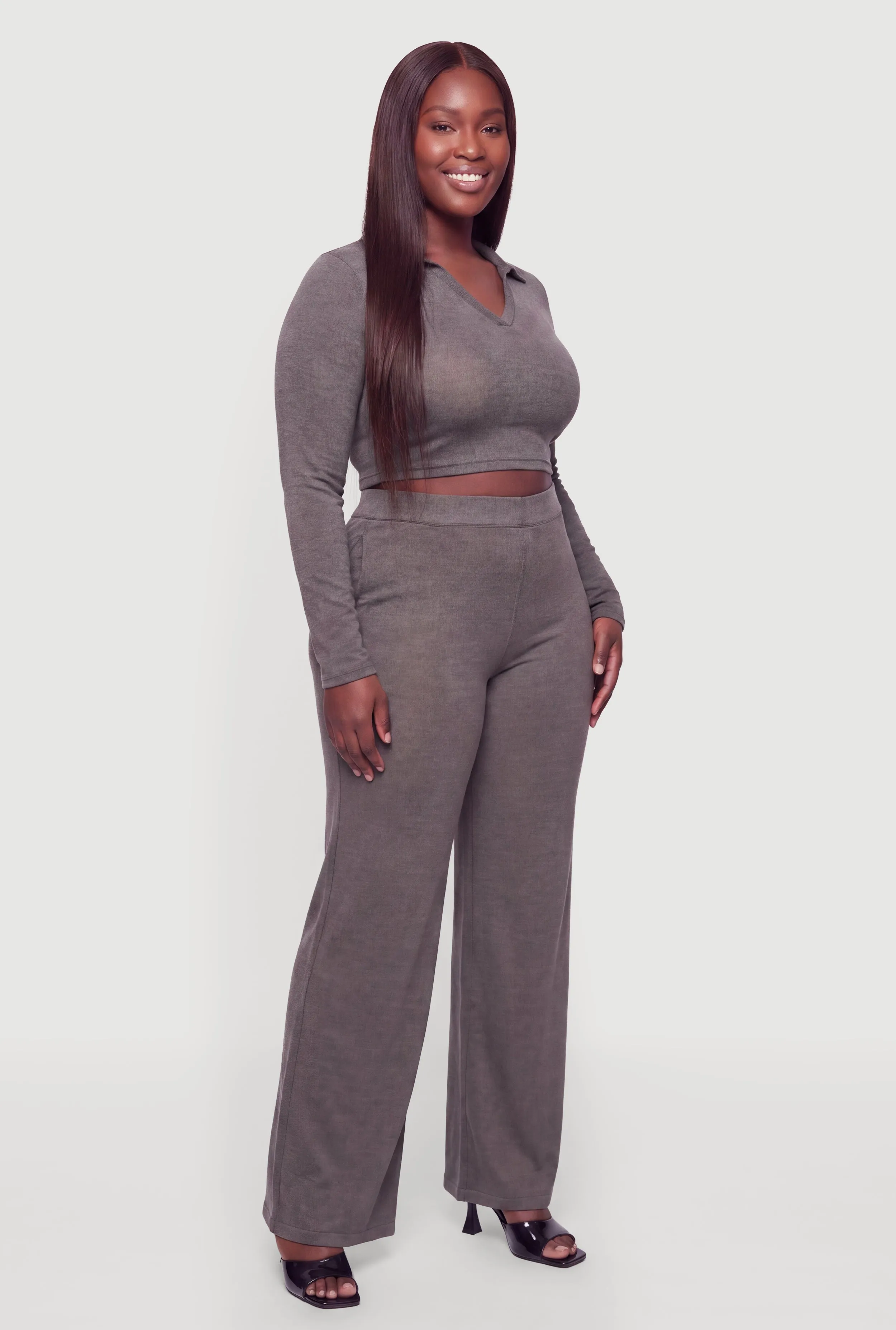 Plus Size Long Sleeve Crop Top sold by Rainbow product image thumbnail 3