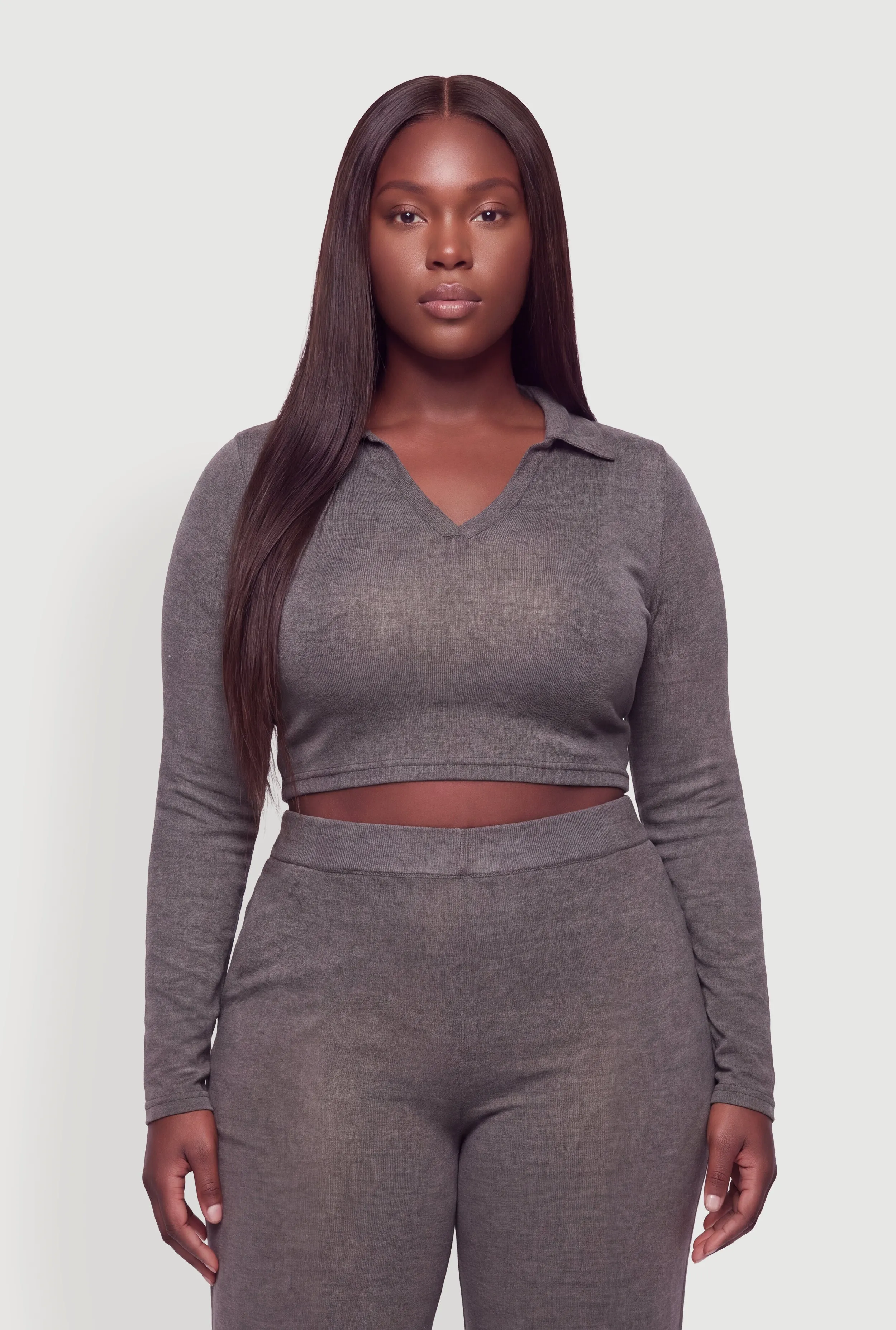 Plus Size Long Sleeve Crop Top sold by Rainbow
