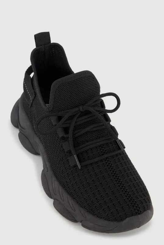 Textured Knit Low Chunky Platform Lace Up Sneakers made by Rainbow