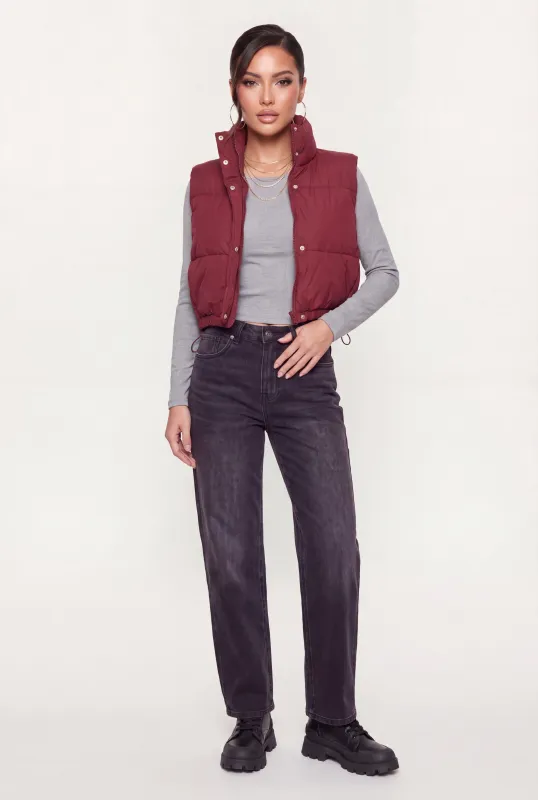 Mock Neck Toggle Drawstring Hem Puffer Vest made by Rainbow