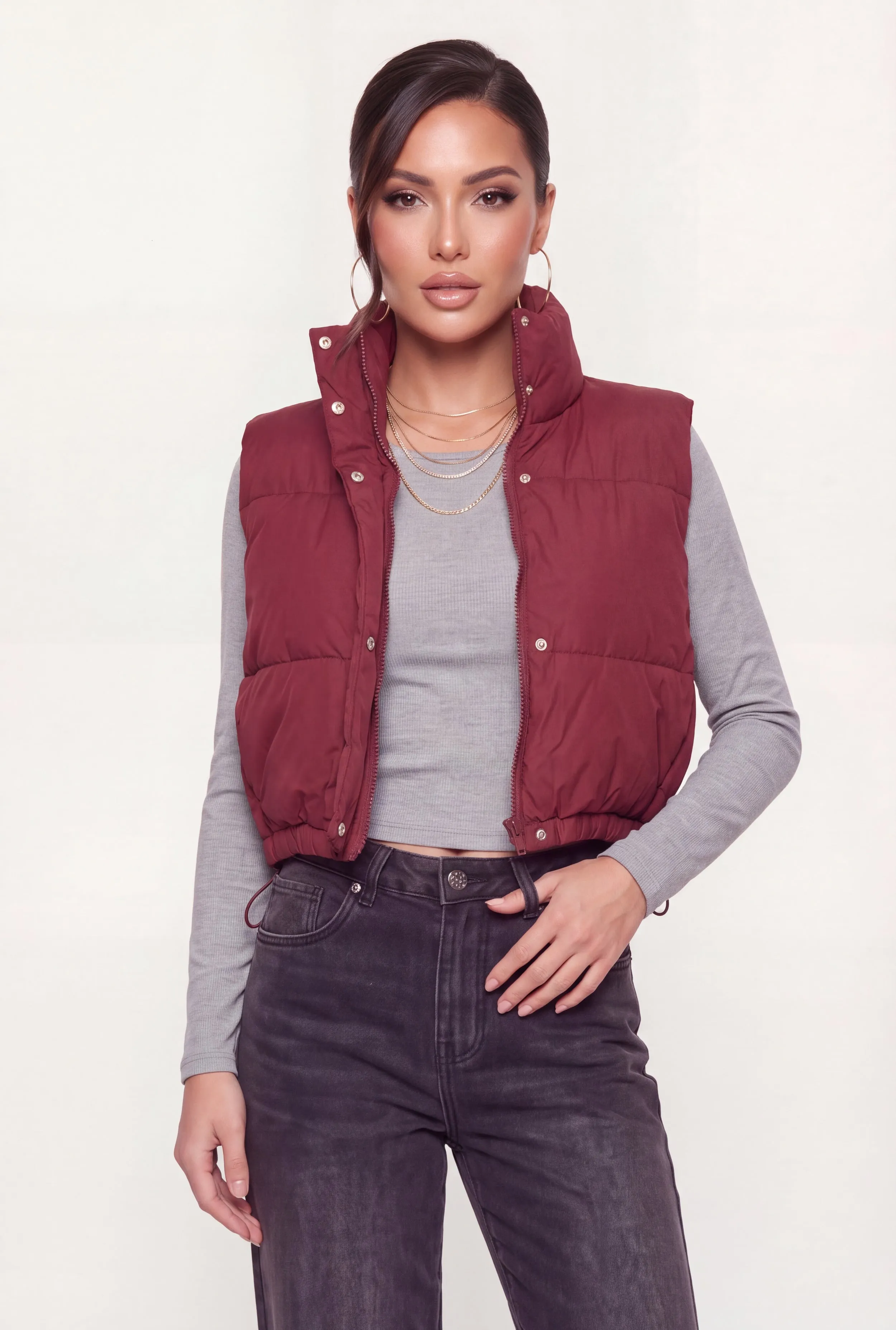 Mock Neck Toggle Drawstring Hem Puffer Vest sold by Rainbow product image thumbnail 2