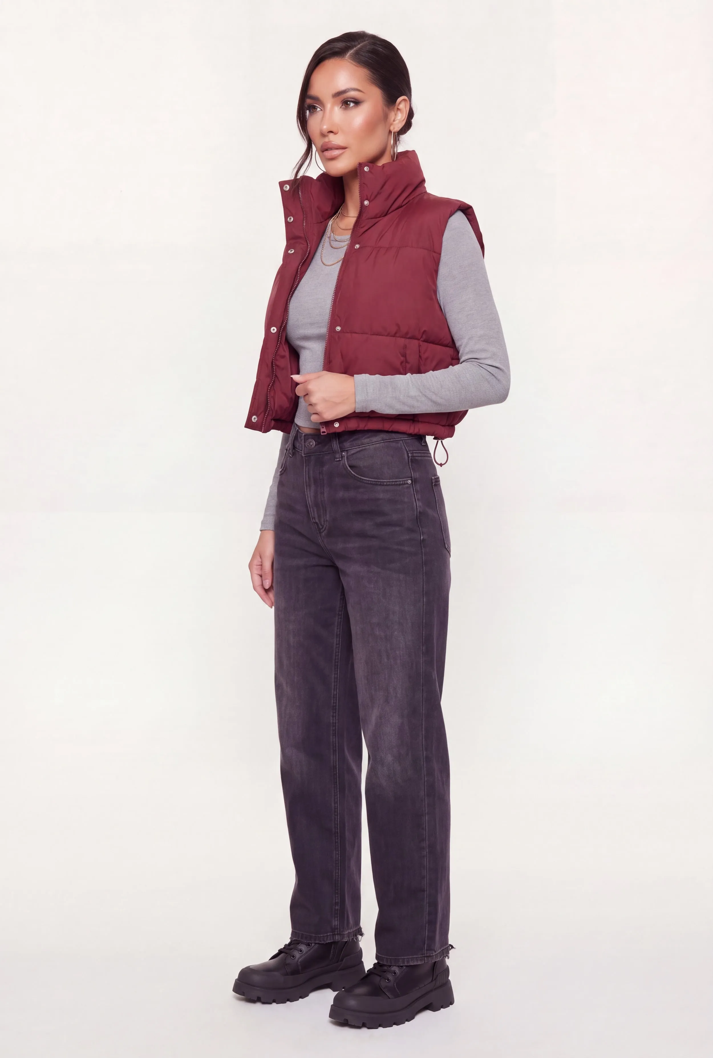 Mock Neck Toggle Drawstring Hem Puffer Vest sold by Rainbow product image thumbnail 3