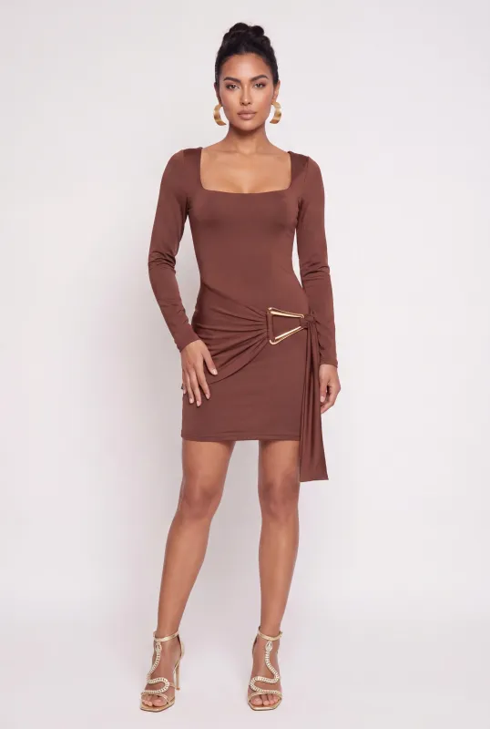 Metallic Detail Long Sleeve Square Neck Mini Dress made by iris