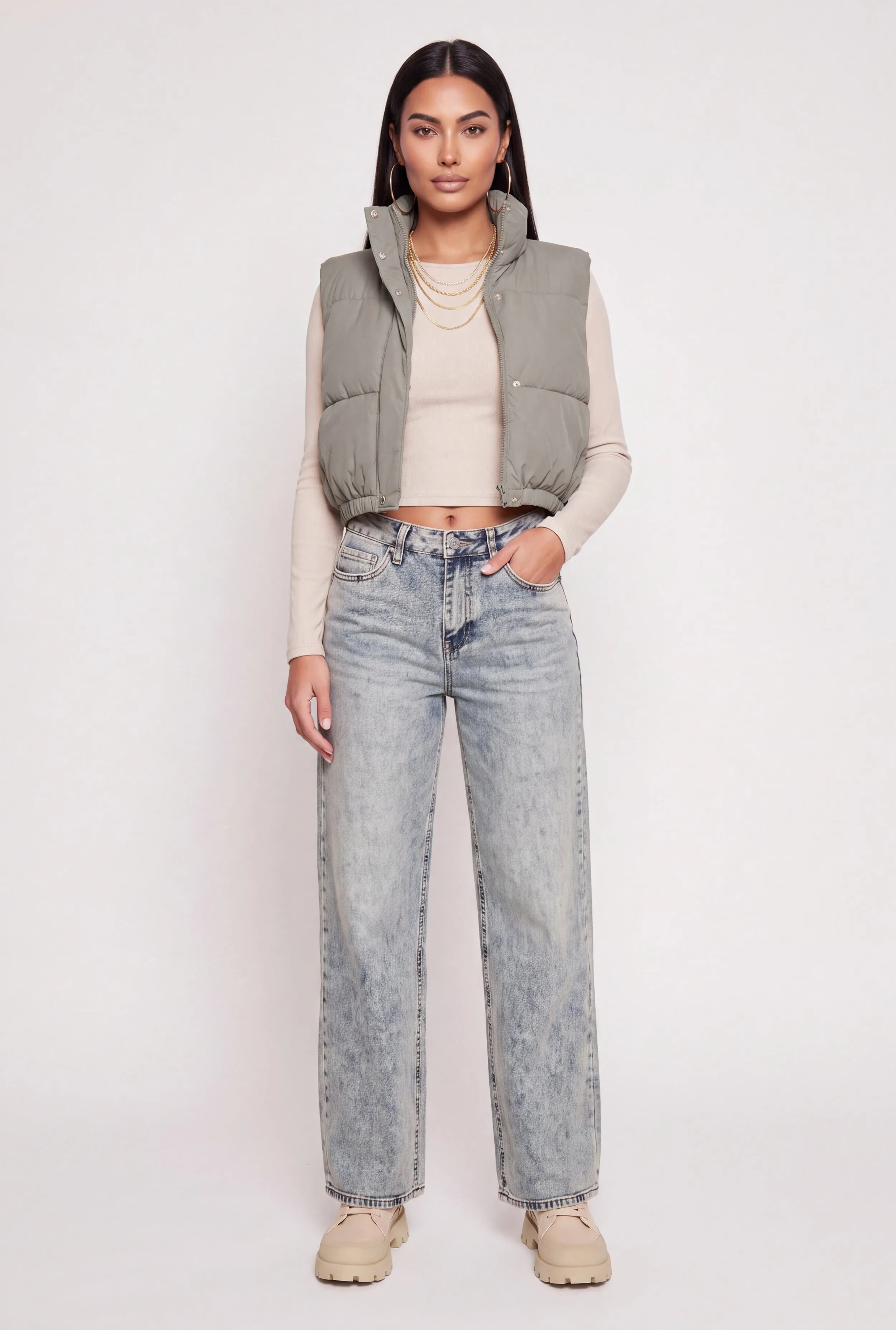 Mock Neck Toggle Drawstring Hem Puffer Vest sold by Rainbow product image thumbnail 3