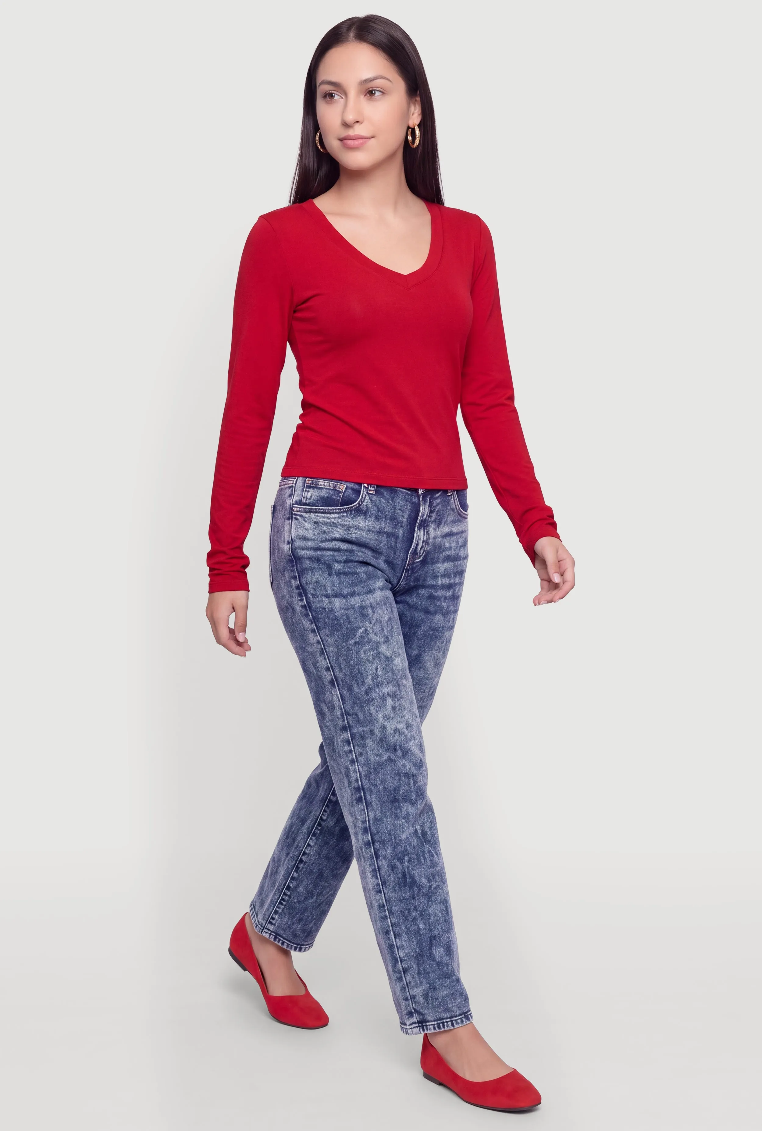 Long Sleeve V Neck Basic Tee sold by Rainbow product image thumbnail 4
