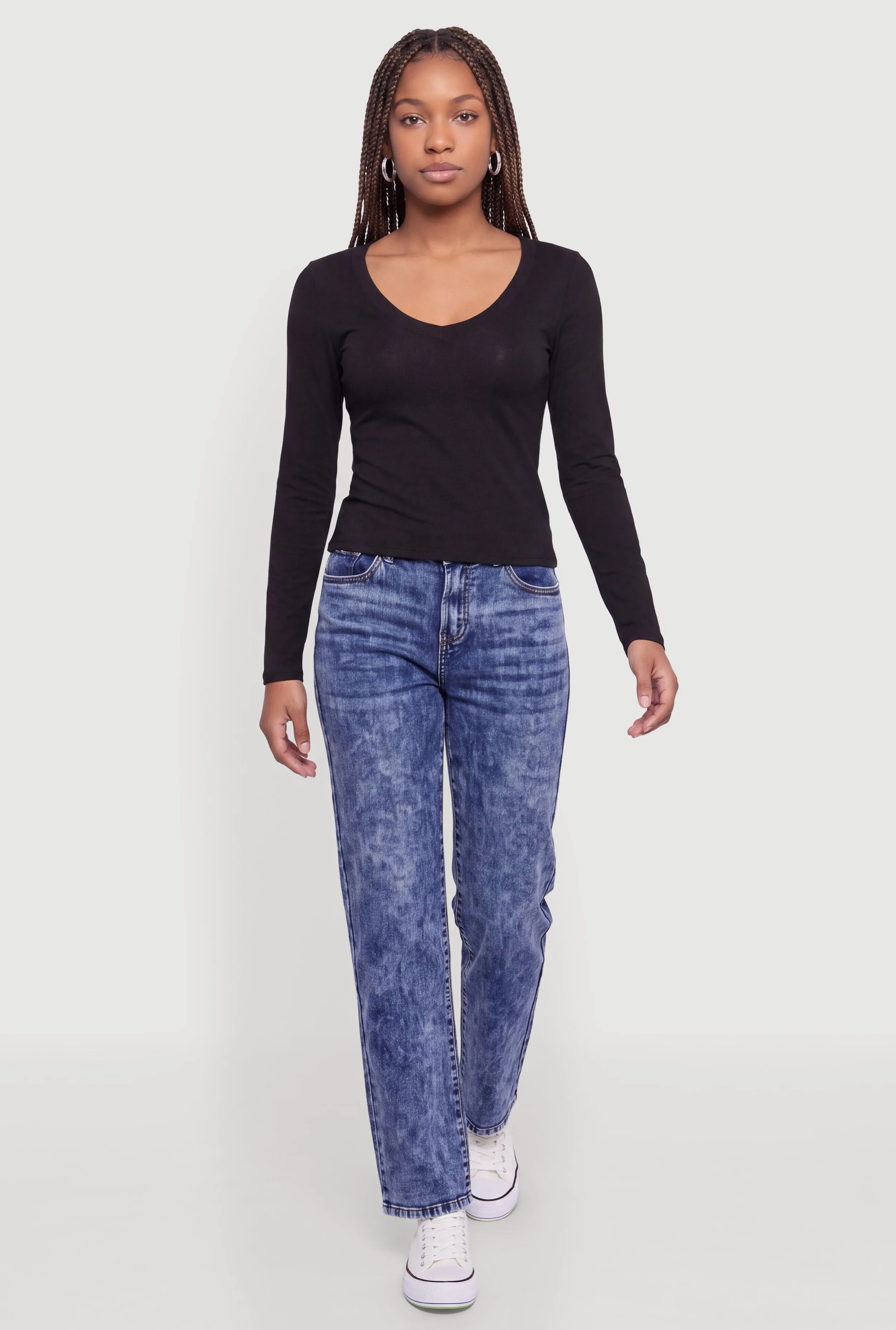 Long Sleeve V Neck Basic Tee sold by Rainbow product image thumbnail 2